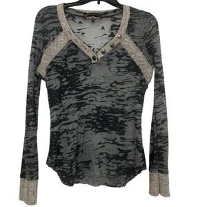 Almost Famous XL Y2K Indie Sleaze Burnout Henley Top Grunge Long Sleeve